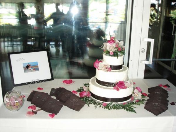 white and pink Wedding cake