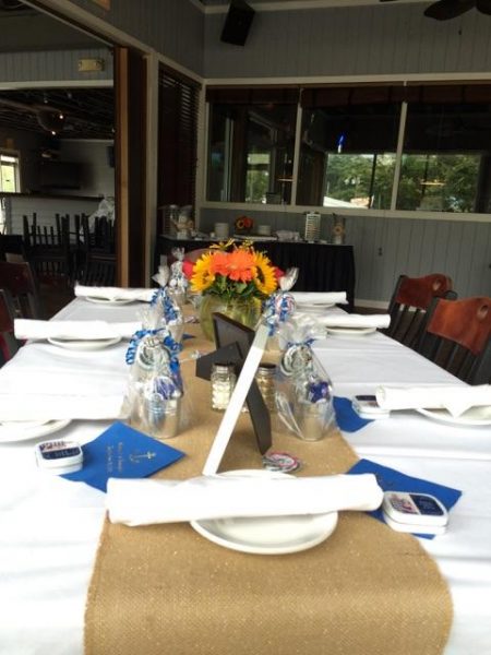 Table set with blue napkins
