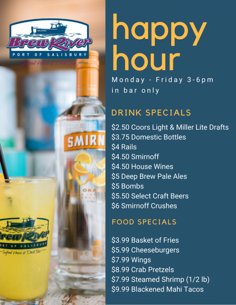 happyhour Waterfront Dining Restaurant Salisbury MD Brew River