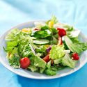 Salad with lettuce, cucumbers, and tomatoes